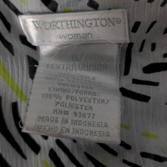 Worthington Plus Size 1X Tunic Top Black White Green Geometric - Picture 5 of 6
